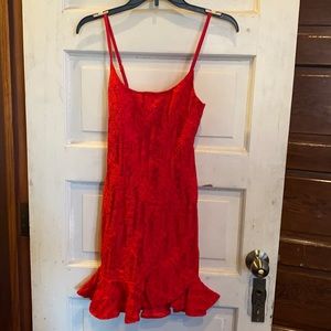 Red Lace Spaghetti Strap Cocktail Dress